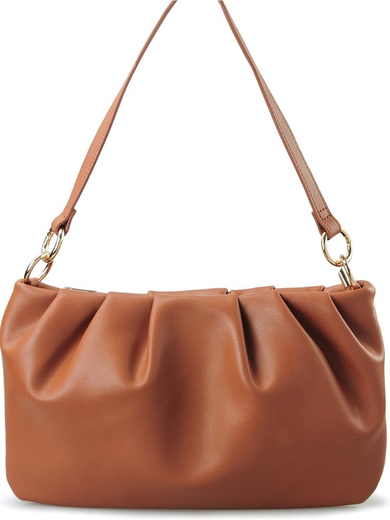 Handbags - Stylish Ruched Vegan Leather Shoulder Bag in Cognac Brown